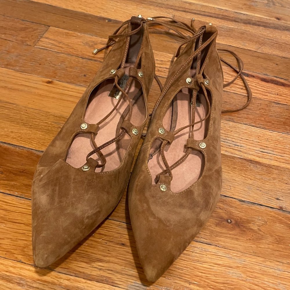 Lace-up suede flats